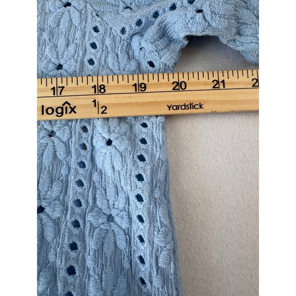 Maeve Blue Eyelet Puff Sleeve Varsity Trim Top Cottagecore Preppy size M - Picture 5 of 6